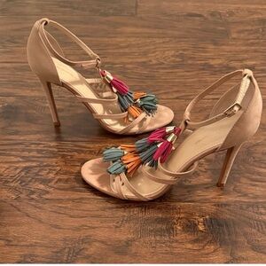 Saks Fifth Avenue Tan Heels with Multicolor Tassels